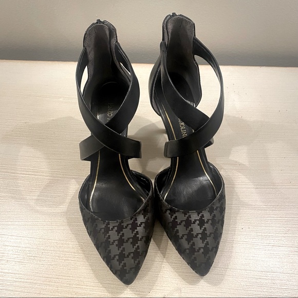 2/$35 Enzo Angiolini Sexy Black Leather Houndstooth Heels Pumps 7.5 7 1/2 - Picture 5 of 8
